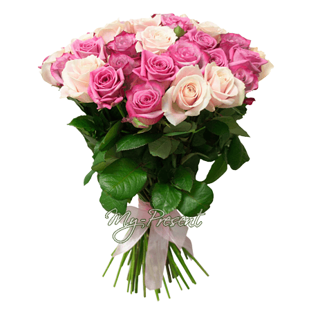 Blumenstrauß aus den lila und rosigen Rosen (80 cm.)